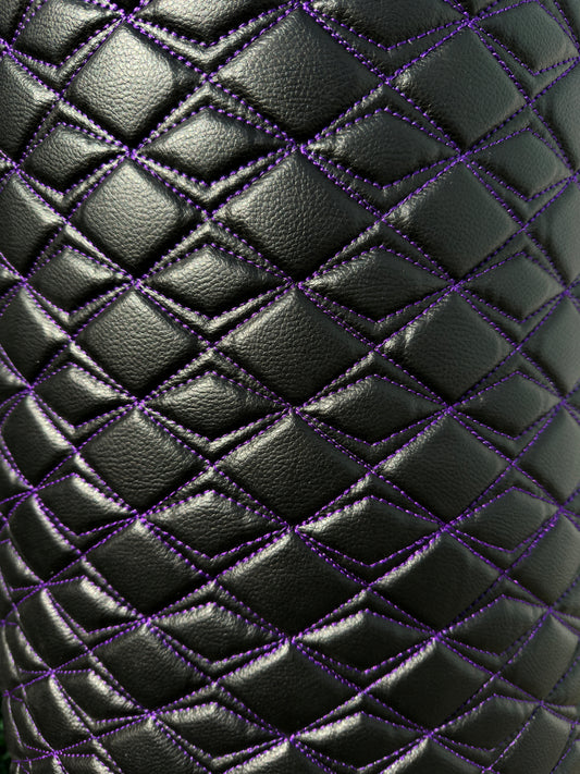 Purple Upholstery Synthetic Butterfly Stitched Black Leather & Foam Backing - Perfect for DIY Projects |Car Seats | Door ,Interior, Headline |140cm