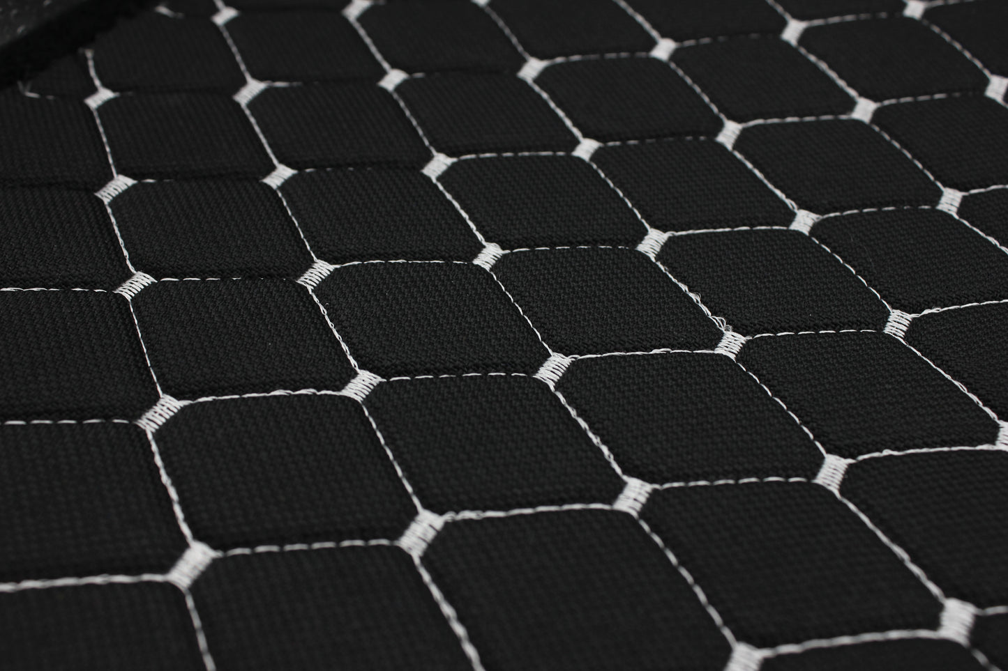 White Quilted Black Interior Car Upholstery Fabric Diamond Stitch 2"x2" 5x5cm Size 5mm Foam 150cm - 59" inch Wide Professional Automobile