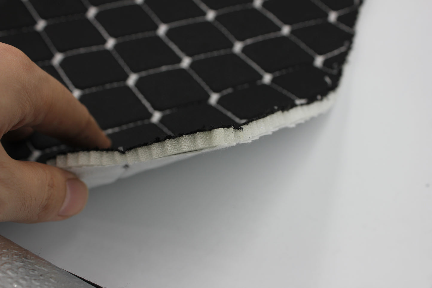 White Quilted Black Interior Car Upholstery Fabric Diamond Stitch 2"x2" 5x5cm Size 5mm Foam 150cm - 59" inch Wide Professional Automobile