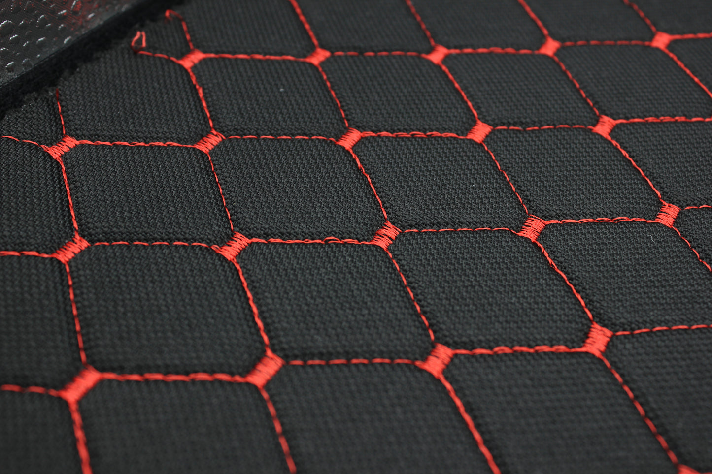 Red Quilted Black Interior Car Upholstery Fabric Diamond Stitch 2"x2" 5x5cm Size 5mm Foam 150cm - 59" inch Wide Professional Automobile