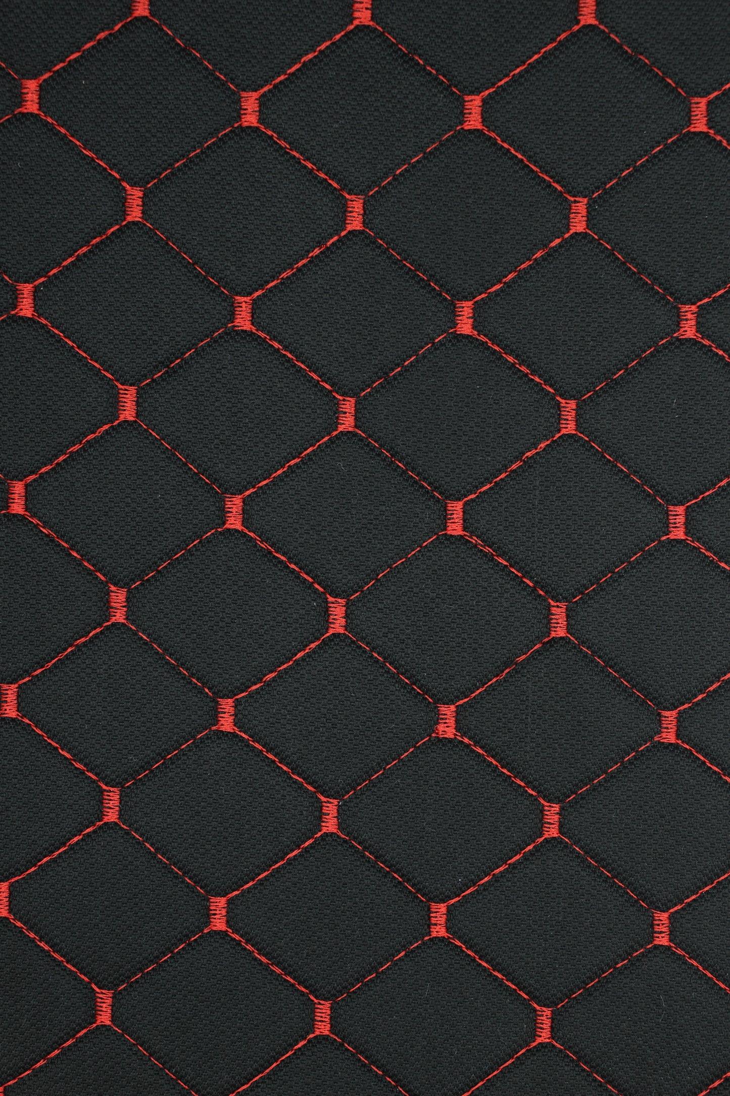 Red Quilted Black Interior Car Upholstery Fabric Diamond Stitch 2"x2" 5x5cm Size 5mm Foam 150cm - 59" inch Wide Professional Automobile