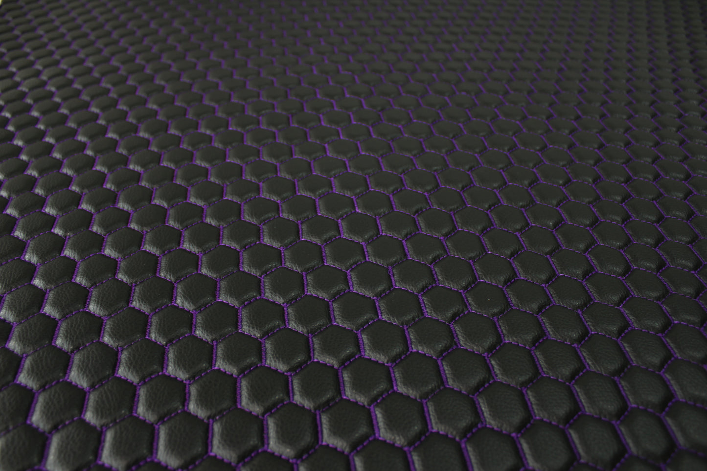 Purple Quilted Black Vinyl Faux Leather Car Upholstery Fabric | 2" x 5cm Honeycomb Pattern Stitch with 5mm Foam Backing | 140cm Wide | Automotive