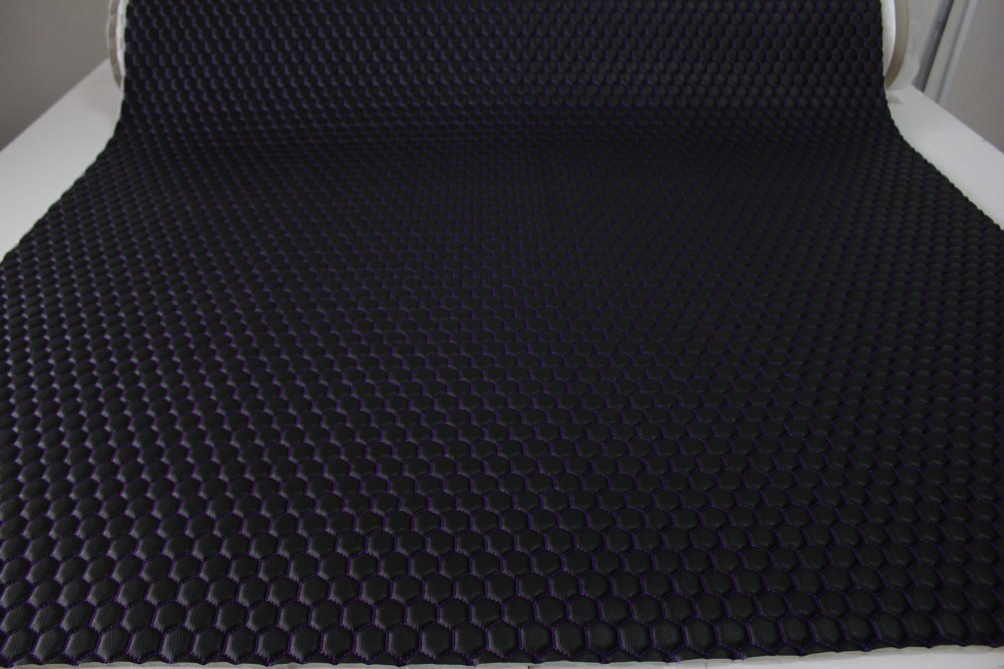 Purple Quilted Black Vinyl Faux Leather Car Upholstery Fabric | 2" x 5cm Honeycomb Pattern Stitch with 5mm Foam Backing | 140cm Wide | Automotive