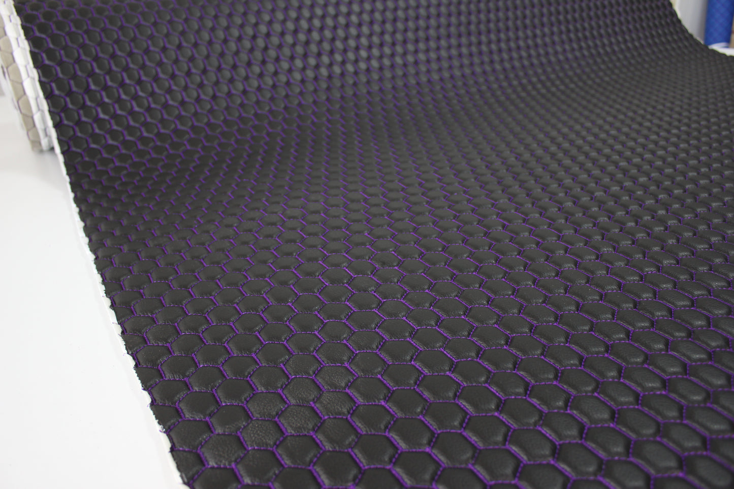 Purple Quilted Black Vinyl Faux Leather Car Upholstery Fabric | 2" x 5cm Honeycomb Pattern Stitch with 5mm Foam Backing | 140cm Wide | Automotive