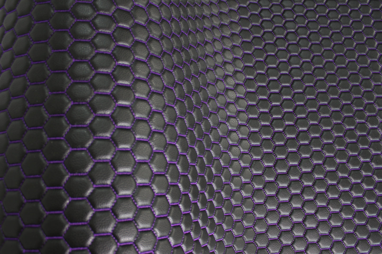 Purple Quilted Black Vinyl Faux Leather Car Upholstery Fabric | 2" x 5cm Honeycomb Pattern Stitch with 5mm Foam Backing | 140cm Wide | Automotive