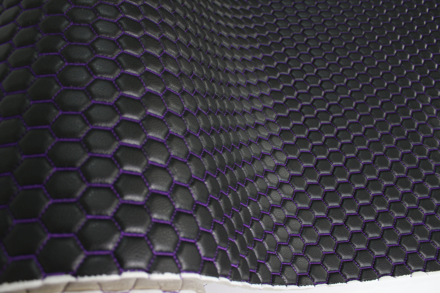 Purple Quilted Black Vinyl Faux Leather Car Upholstery Fabric | 2" x 5cm Honeycomb Pattern Stitch with 5mm Foam Backing | 140cm Wide | Automotive