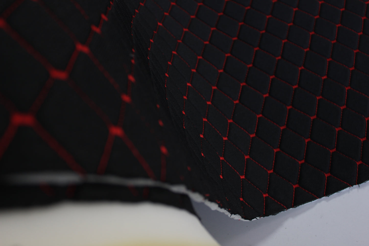 Red Quilted Black Interior Car Upholstery Fabric Diamond Stitch 2"x2" 5x5cm Size 5mm Foam 150cm - 59" inch Wide Professional Automobile