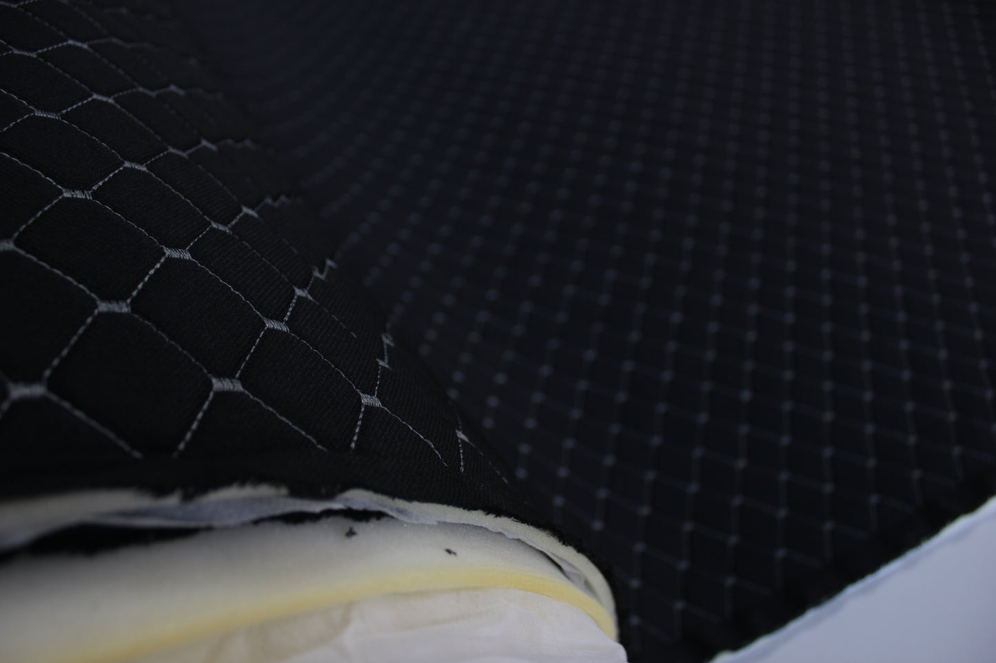 Fume Gray Quilted Black Interior Car Upholstery Fabric Diamond Stitch 2"x2" 5x5cm Size 5mm Foam 150cm - 59" inch Wide Automobile