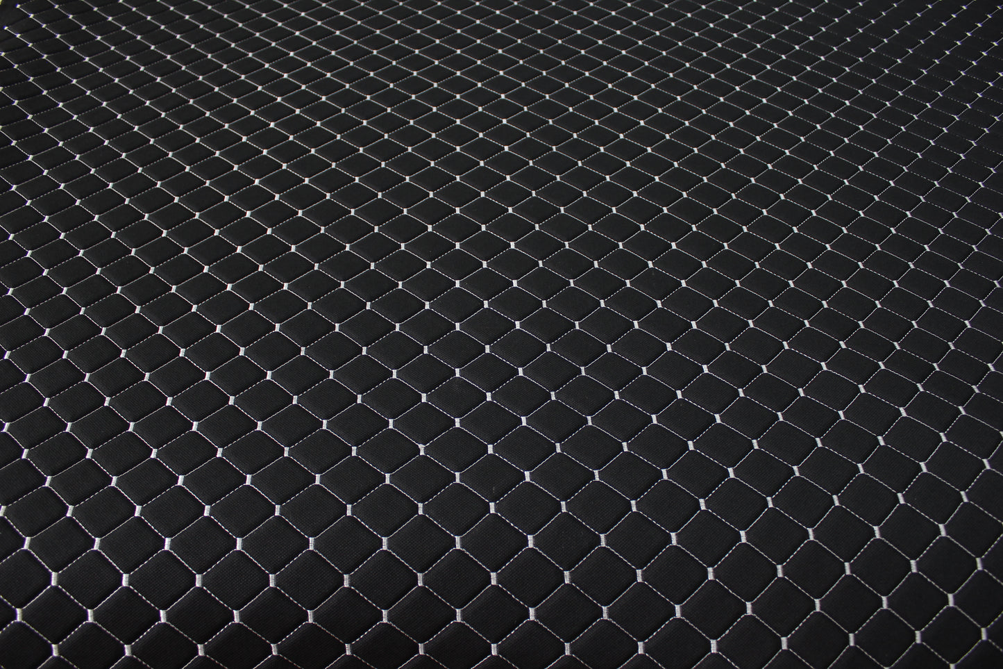 White Quilted Black Interior Car Upholstery Fabric Diamond Stitch 2"x2" 5x5cm Size 5mm Foam 150cm - 59" inch Wide Professional Automobile