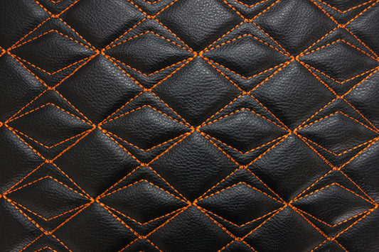 Orange Upholstery Synthetic Butterfly Stitched Black Leather & Foam Backing - Perfect for DIY Projects |Car Seats | Door ,Interior, Headline |140cm