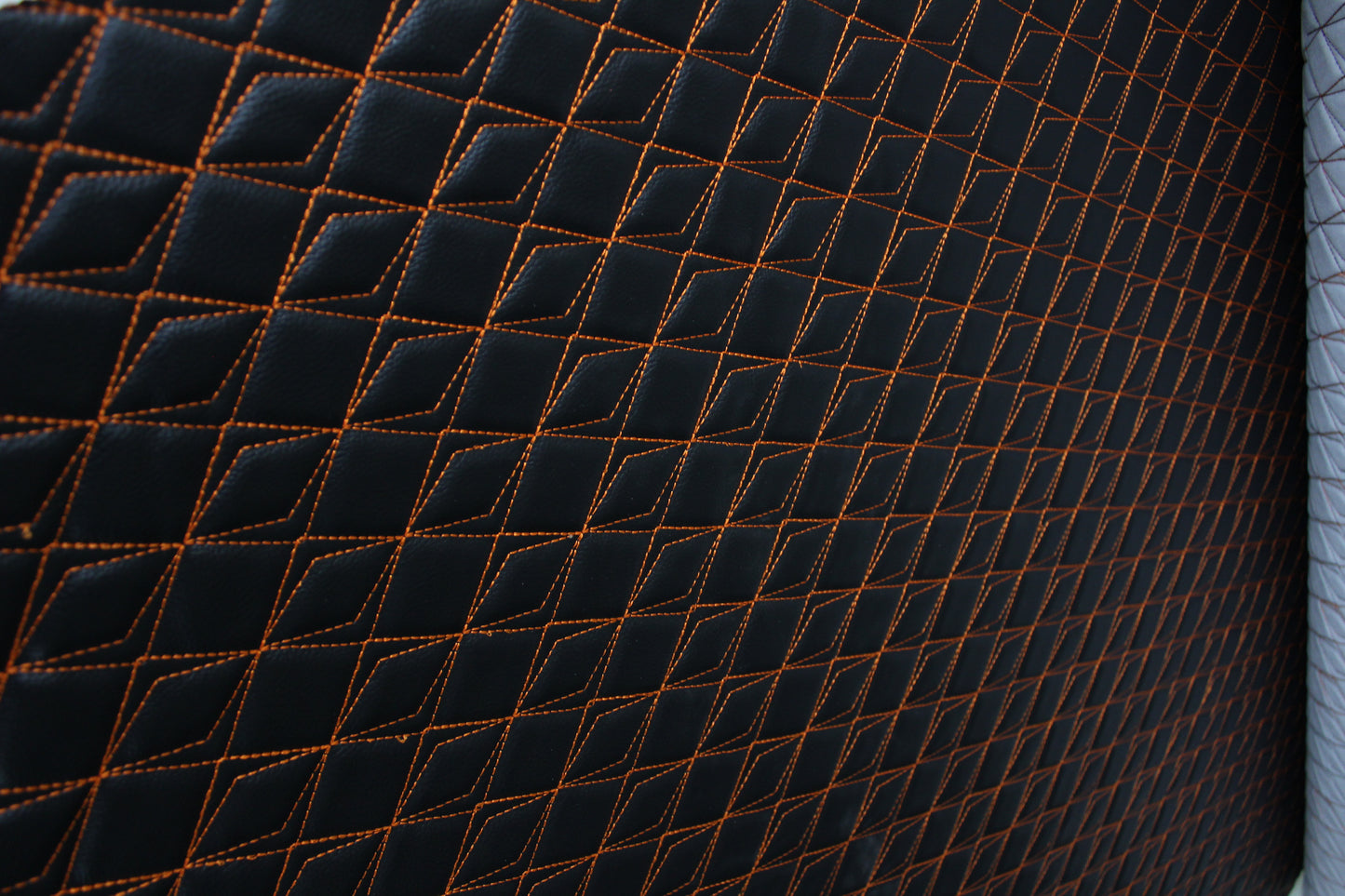 Orange Upholstery Synthetic Butterfly Stitched Black Leather & Foam Backing - Perfect for DIY Projects |Car Seats | Door ,Interior, Headline |140cm