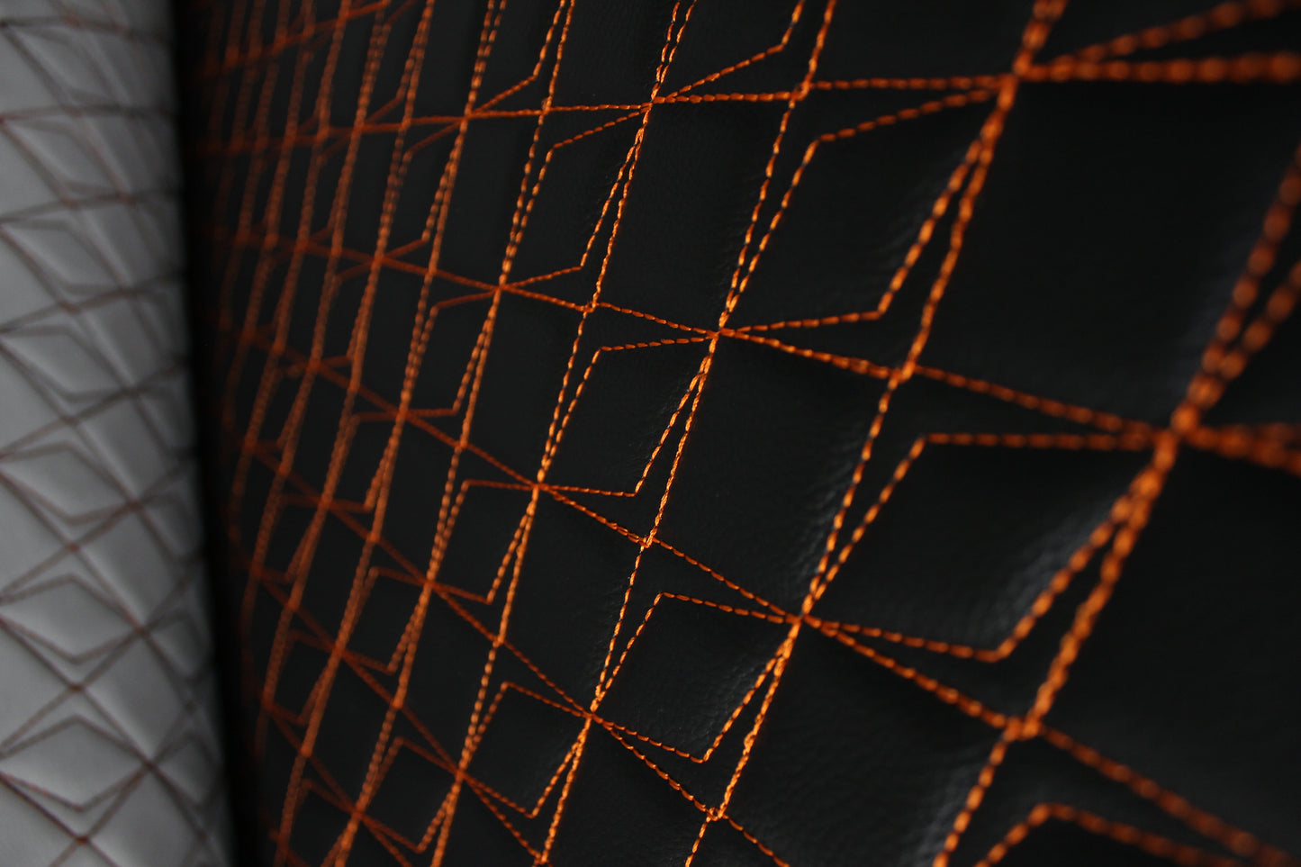 Orange Upholstery Synthetic Butterfly Stitched Black Leather & Foam Backing - Perfect for DIY Projects |Car Seats | Door ,Interior, Headline |140cm