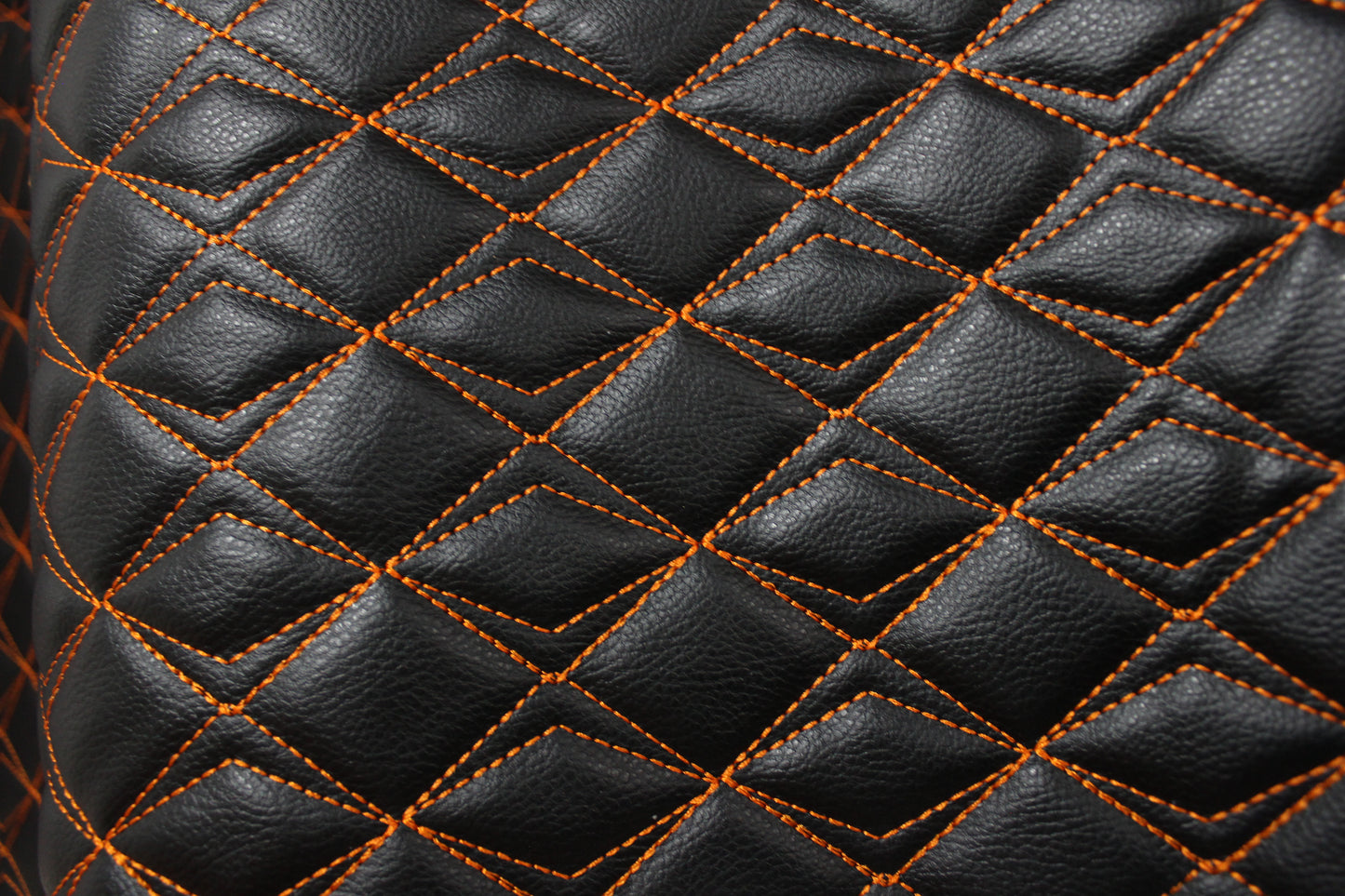 Orange Upholstery Synthetic Butterfly Stitched Black Leather & Foam Backing - Perfect for DIY Projects |Car Seats | Door ,Interior, Headline |140cm