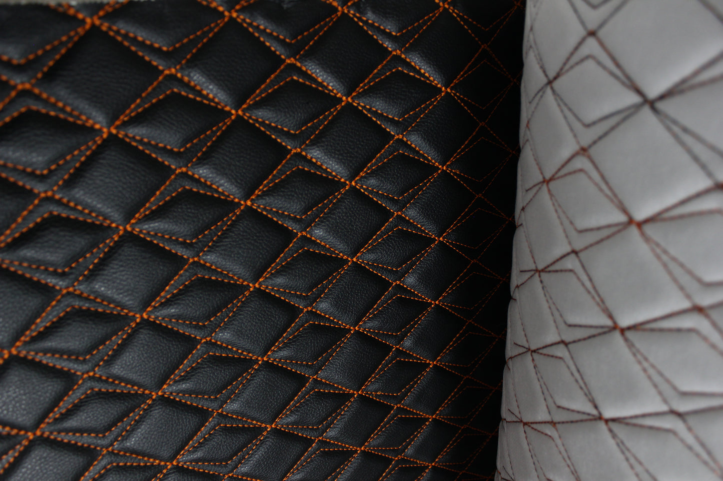 Orange Upholstery Synthetic Butterfly Stitched Black Leather & Foam Backing - Perfect for DIY Projects |Car Seats | Door ,Interior, Headline |140cm