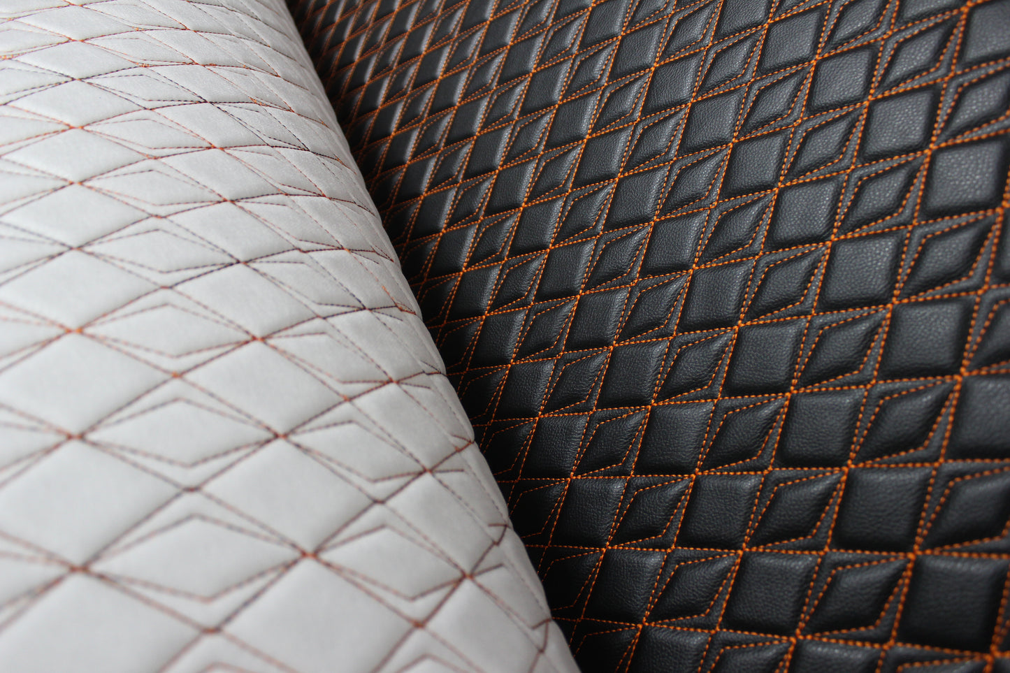Orange Upholstery Synthetic Butterfly Stitched Black Leather & Foam Backing - Perfect for DIY Projects |Car Seats | Door ,Interior, Headline |140cm