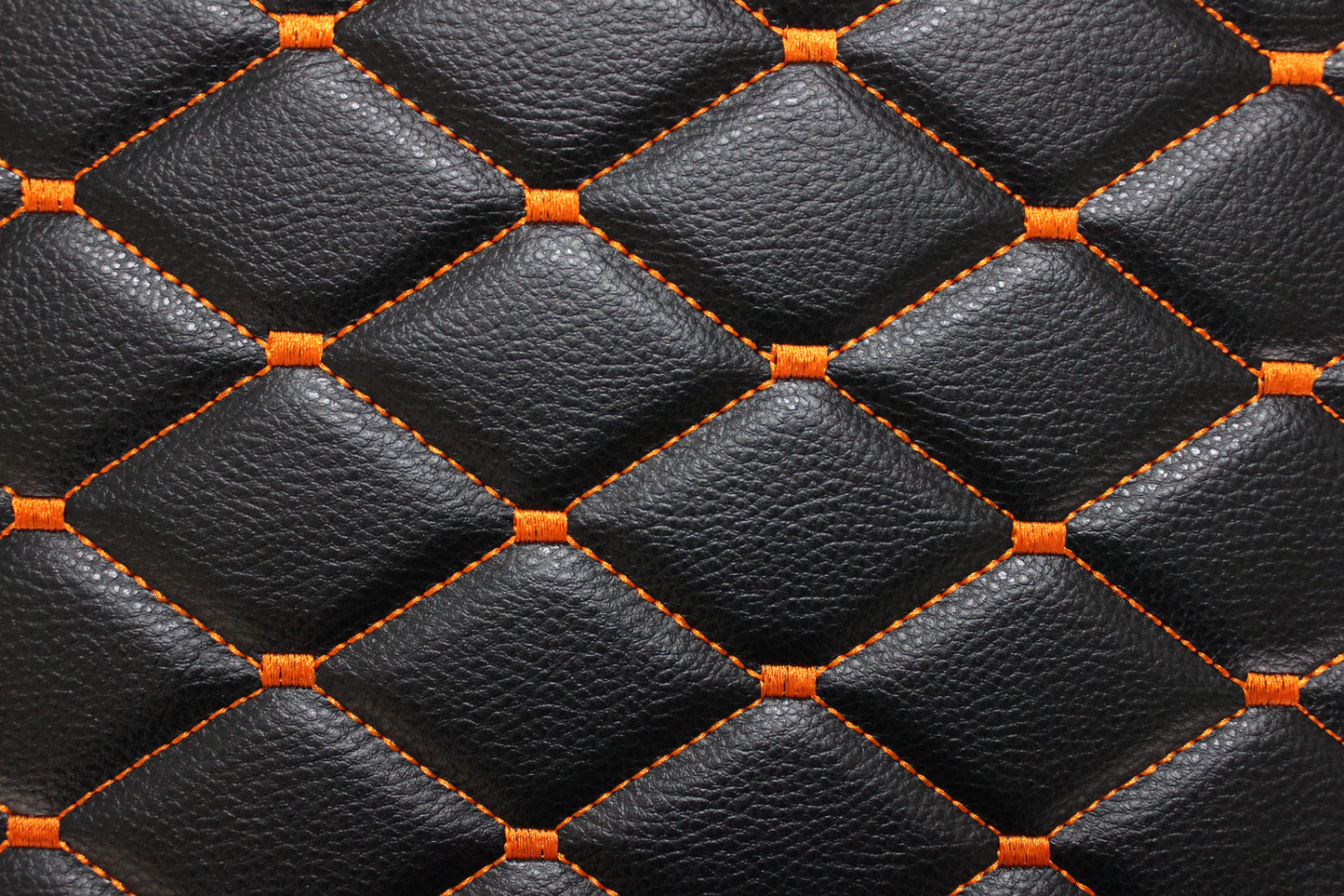 Orange Quilted Black Vinyl Grain Faux Leather Car Upholstery Fabric | 2"x3" - 5x8cm Diamond Stitch with Foam | 140cm & 55.1" Wide | Artificial Leather (Copy)