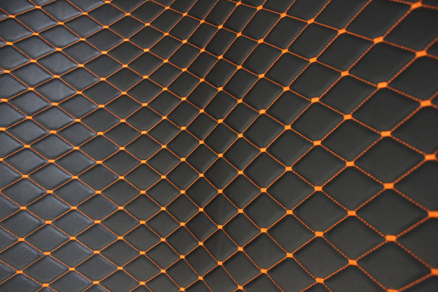 Orange Quilted Black Vinyl Grain Faux Leather Car Upholstery Fabric | 2"x3" - 5x8cm Diamond Stitch with Foam | 140cm & 55.1" Wide | Artificial Leather (Copy)