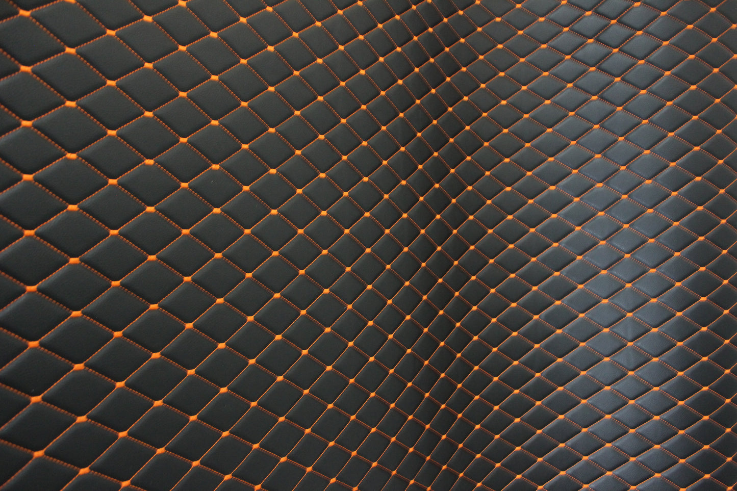 Orange Quilted Black Vinyl Grain Faux Leather Car Upholstery Fabric | 2"x3" - 5x8cm Diamond Stitch with Foam | 140cm & 55.1" Wide | Artificial Leather (Copy)