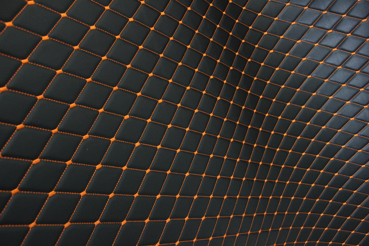 Orange Quilted Black Vinyl Grain Faux Leather Car Upholstery Fabric | 2"x3" - 5x8cm Diamond Stitch with Foam | 140cm & 55.1" Wide | Artificial Leather (Copy)