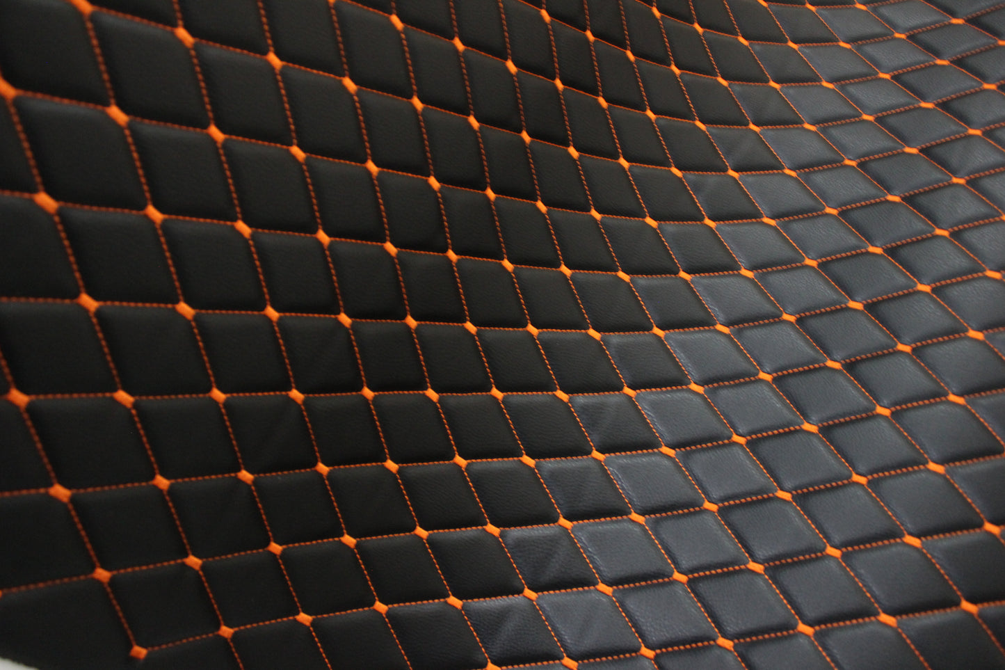Orange Quilted Black Vinyl Grain Faux Leather Car Upholstery Fabric | 2"x3" - 5x8cm Diamond Stitch with Foam | 140cm & 55.1" Wide | Artificial Leather (Copy)