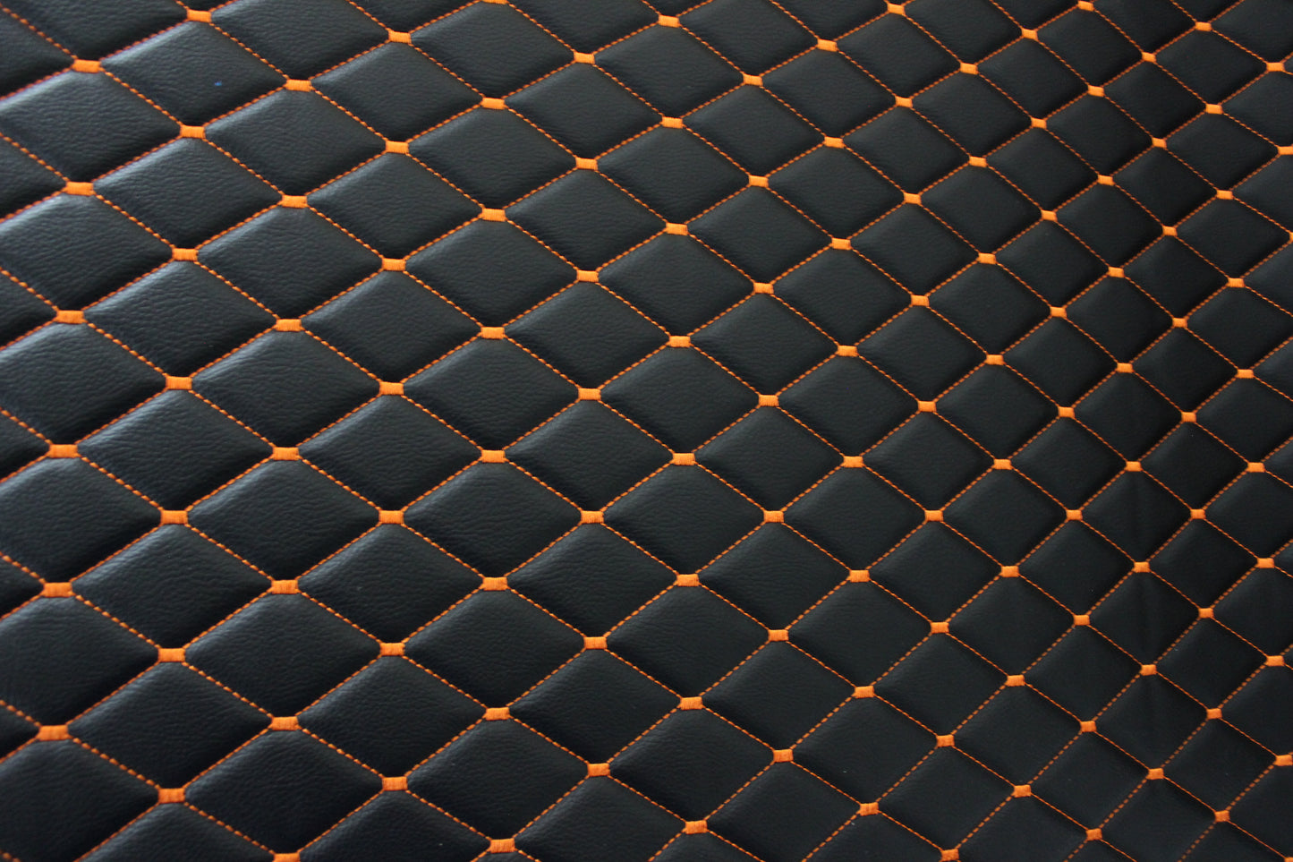 Orange Quilted Black Vinyl Grain Faux Leather Car Upholstery Fabric | 2"x3" - 5x8cm Diamond Stitch with Foam | 140cm & 55.1" Wide | Artificial Leather (Copy)