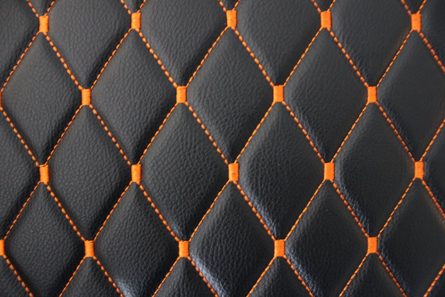 Orange Quilted Black Vinyl Grain Faux Leather Car Upholstery Fabric | 2"x3" - 5x8cm Diamond Stitch with Foam | 140cm & 55.1" Wide | Artificial Leather (Copy)