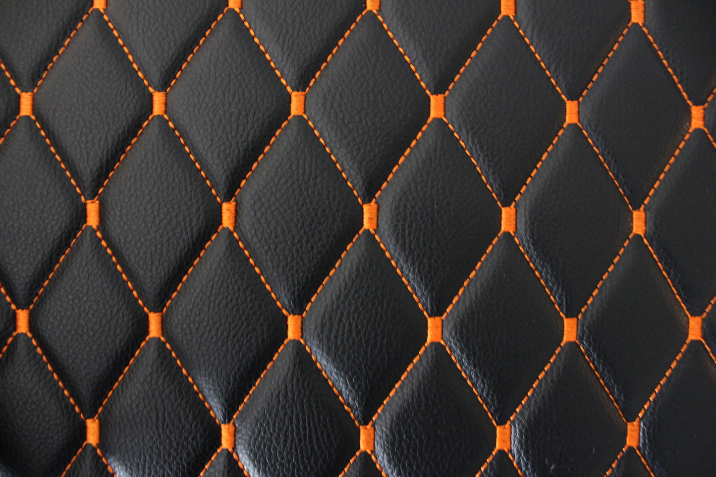 Orange Quilted Black Vinyl Grain Faux Leather Car Upholstery Fabric | 2"x3" - 5x8cm Diamond Stitch with Foam | 140cm & 55.1" Wide | Artificial Leather (Copy)