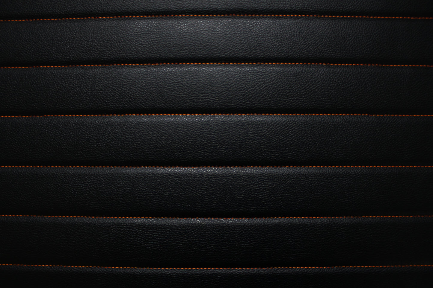 Black Quilted Orange Vinyl Faux Leather Car Upholstery Fabric | 2" x 5cm Pattern Line Stitch with 5mm Foam Backing | 140cm Wide | Automotive Projects