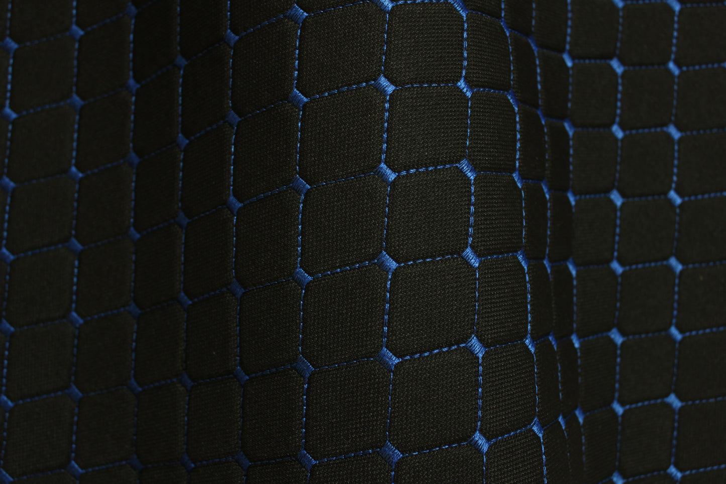 Blue Quilted Black Interior Car Upholstery Fabric Diamond Stitch 2"x2" 5x5cm Size 5mm Foam 150cm - 59" inch Wide Professional Automobile