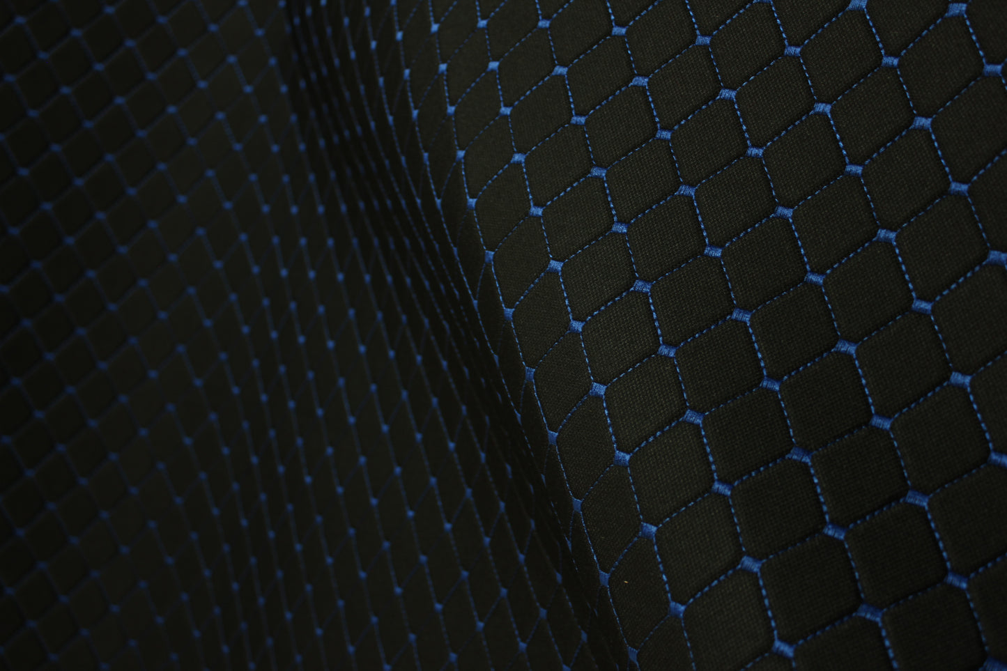 Blue Quilted Black Interior Car Upholstery Fabric Diamond Stitch 2"x2" 5x5cm Size 5mm Foam 150cm - 59" inch Wide Professional Automobile