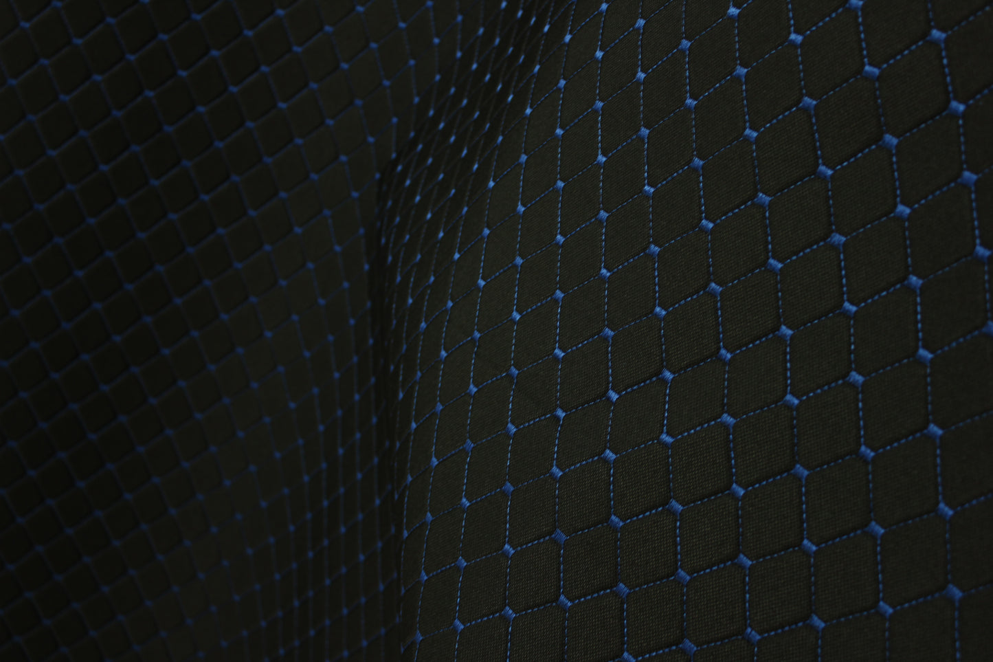 Blue Quilted Black Interior Car Upholstery Fabric Diamond Stitch 2"x2" 5x5cm Size 5mm Foam 150cm - 59" inch Wide Professional Automobile