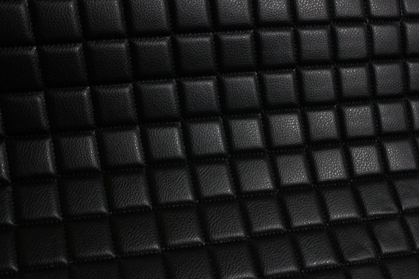 Black Quilted Black Vinyl Faux Leather Car Upholstery Fabric | 2"x2" 5x5cm Single Diamond Stitch with 5mm Foam | 140cm Wide | Automotive