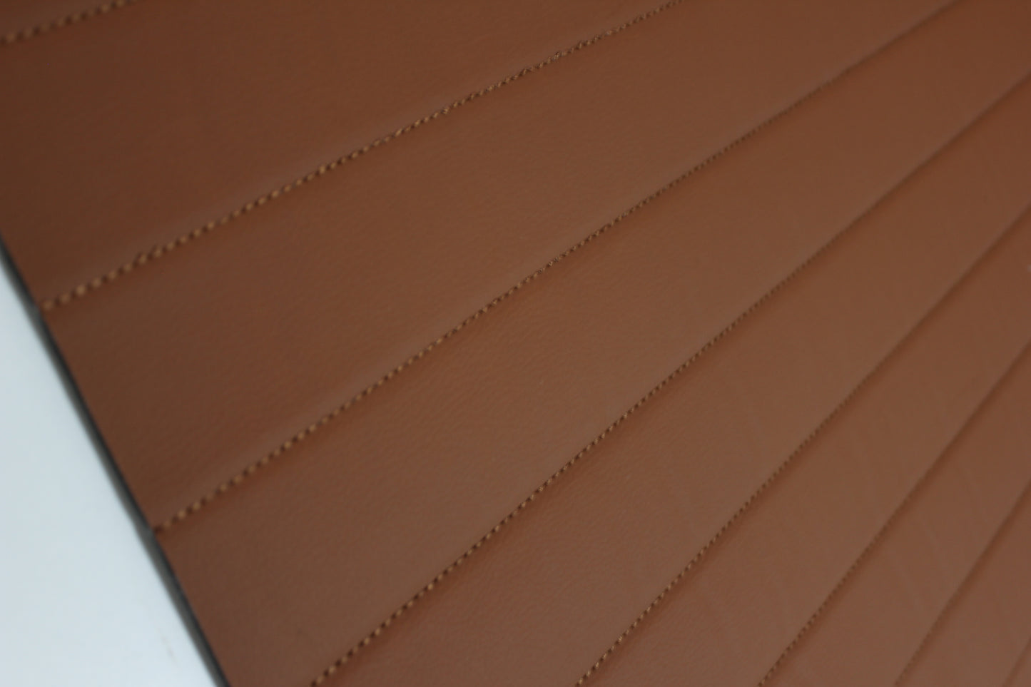 Brown Quilted Brown-Tan Vinyl Faux Leather Car Upholstery Fabric | 2" x 5cm Pattern Line Stitch with 5mm Foam Backing | 140cm Wide | Automotive Projects