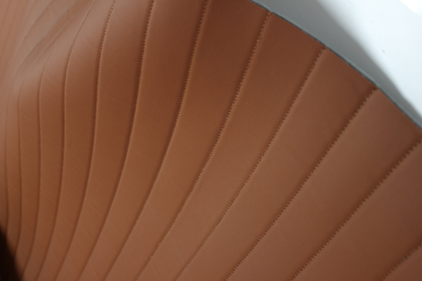 Brown Quilted Brown-Tan Vinyl Faux Leather Car Upholstery Fabric | 2" x 5cm Pattern Line Stitch with 5mm Foam Backing | 140cm Wide | Automotive Projects