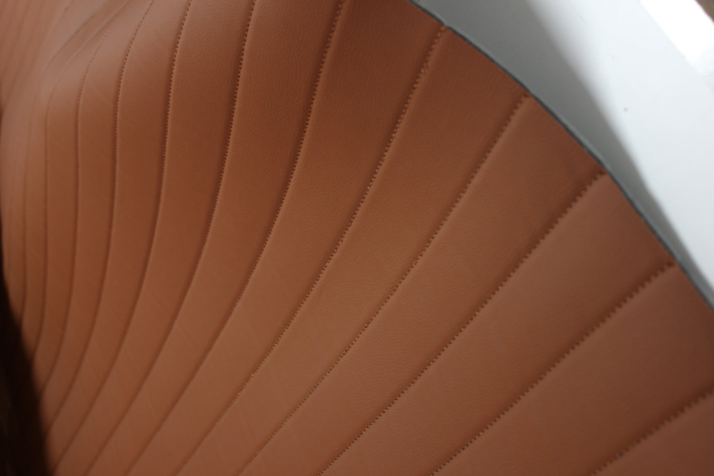 Brown Quilted Brown-Tan Vinyl Faux Leather Car Upholstery Fabric | 2" x 5cm Pattern Line Stitch with 5mm Foam Backing | 140cm Wide | Automotive Projects