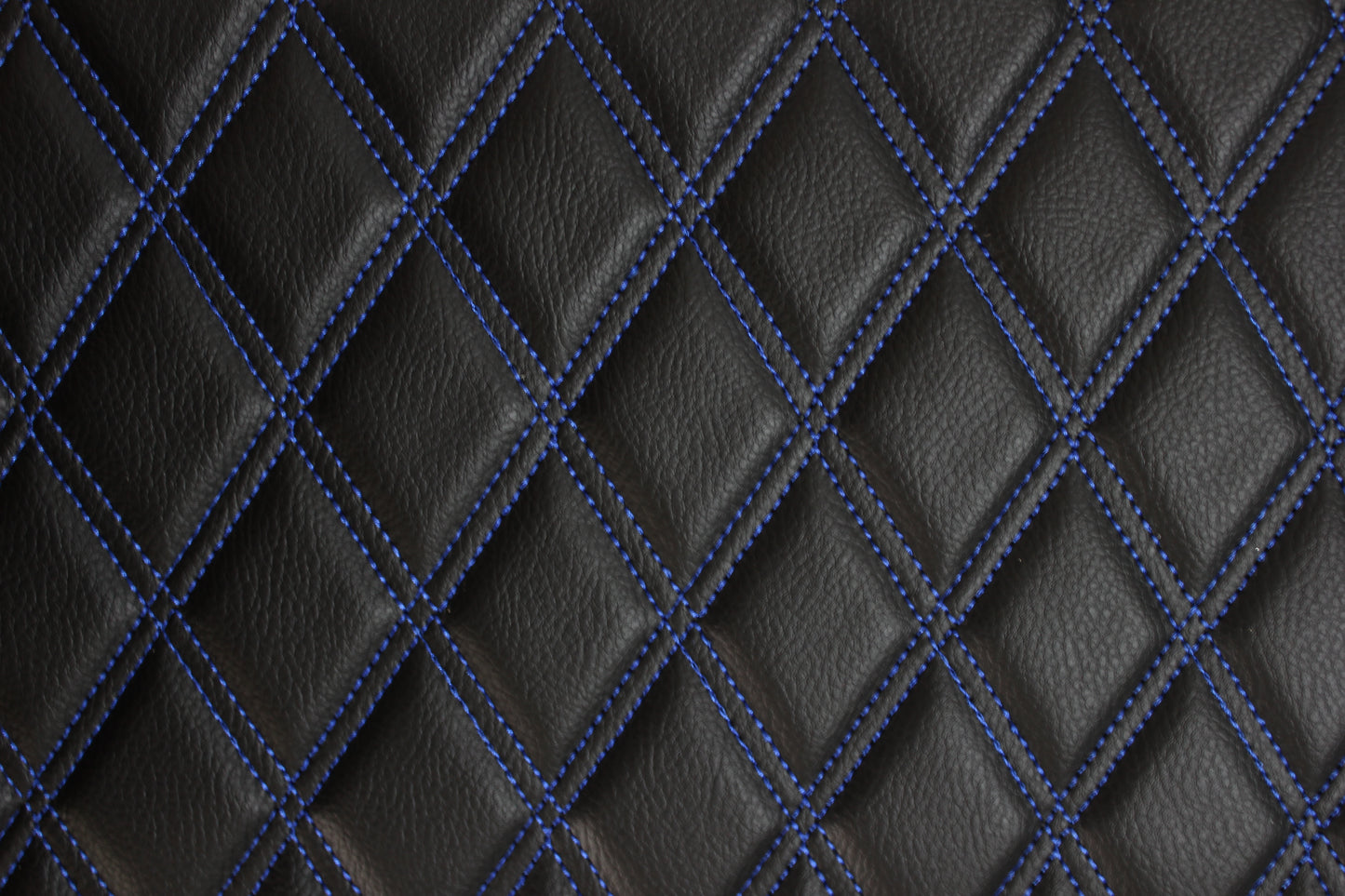 Double Blue Quilted Vinyl Faux Leather Car Upholstery Fabric | 2"x3" 5x7.5cm Diamond Stitched 5mm Foam Backed 140cm Wide -55" Wide