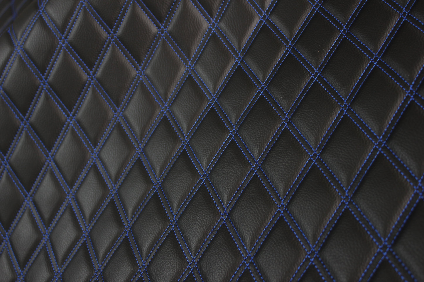 Double Blue Quilted Vinyl Faux Leather Car Upholstery Fabric | 2"x3" 5x7.5cm Diamond Stitched 5mm Foam Backed 140cm Wide -55" Wide