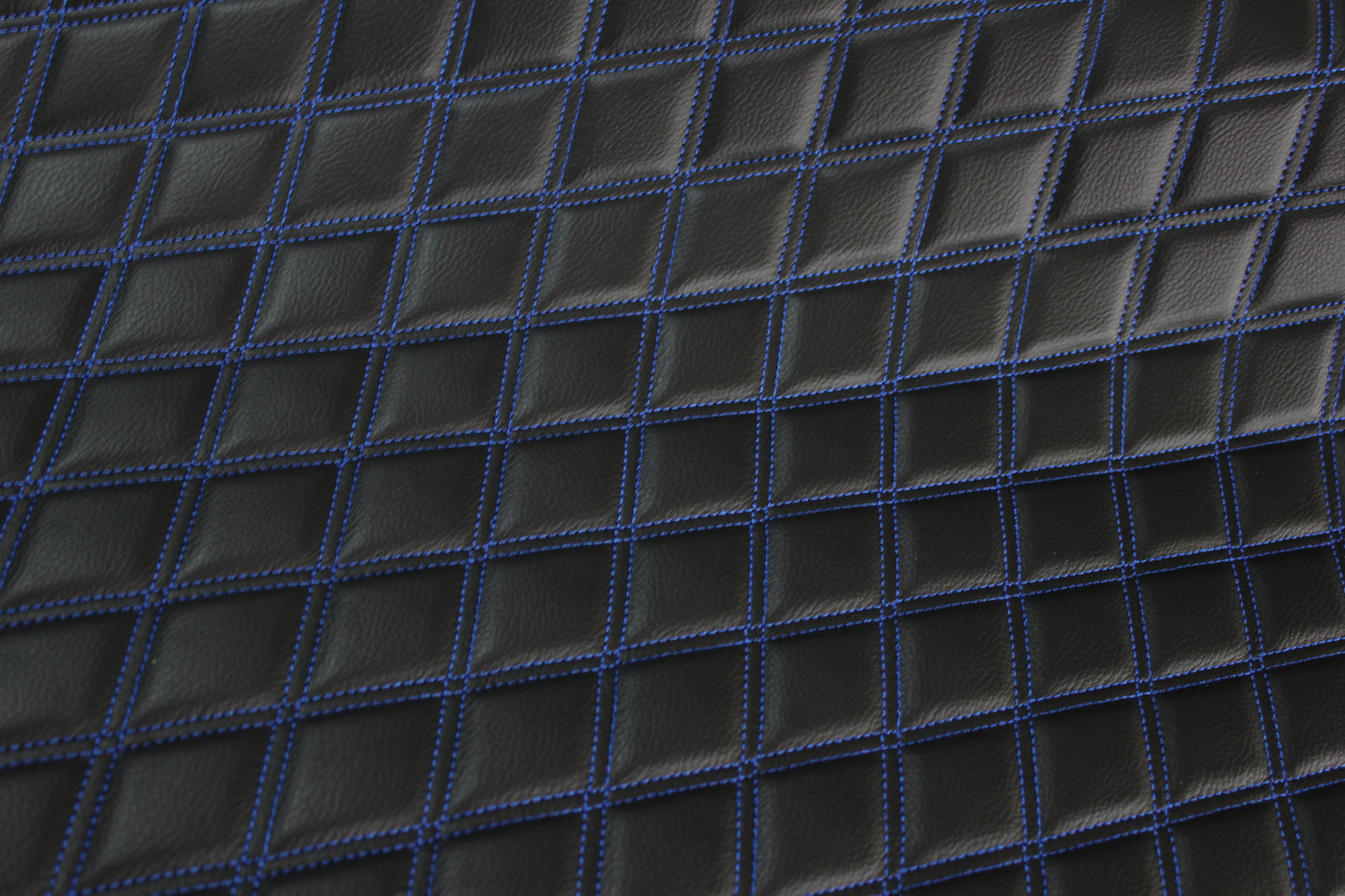 Double Blue Quilted Vinyl Faux Leather Car Upholstery Fabric | 2"x3" 5x7.5cm Diamond Stitched 5mm Foam Backed 140cm Wide -55" Wide