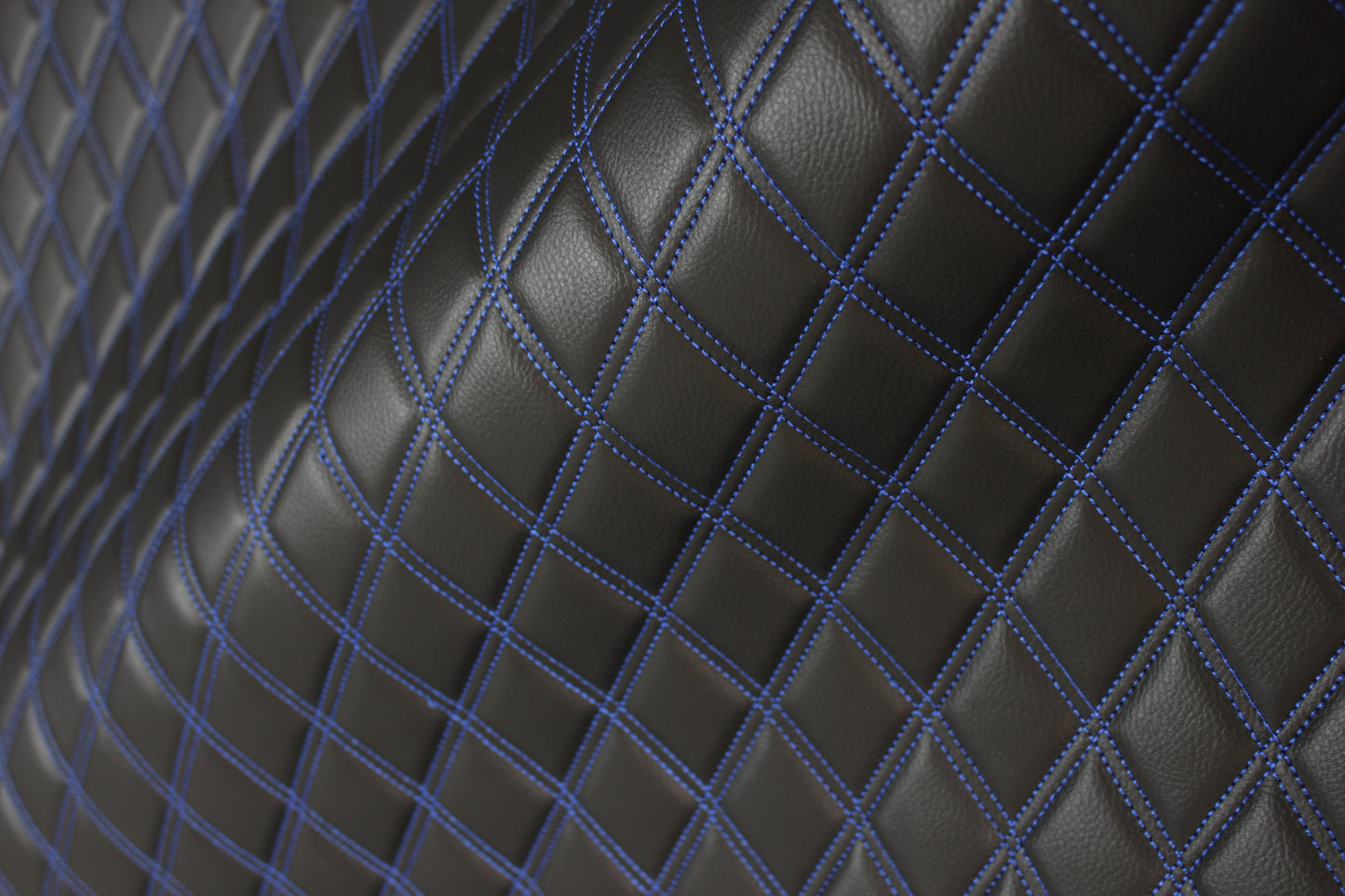 Double Blue Quilted Vinyl Faux Leather Car Upholstery Fabric | 2"x3" 5x7.5cm Diamond Stitched 5mm Foam Backed 140cm Wide -55" Wide