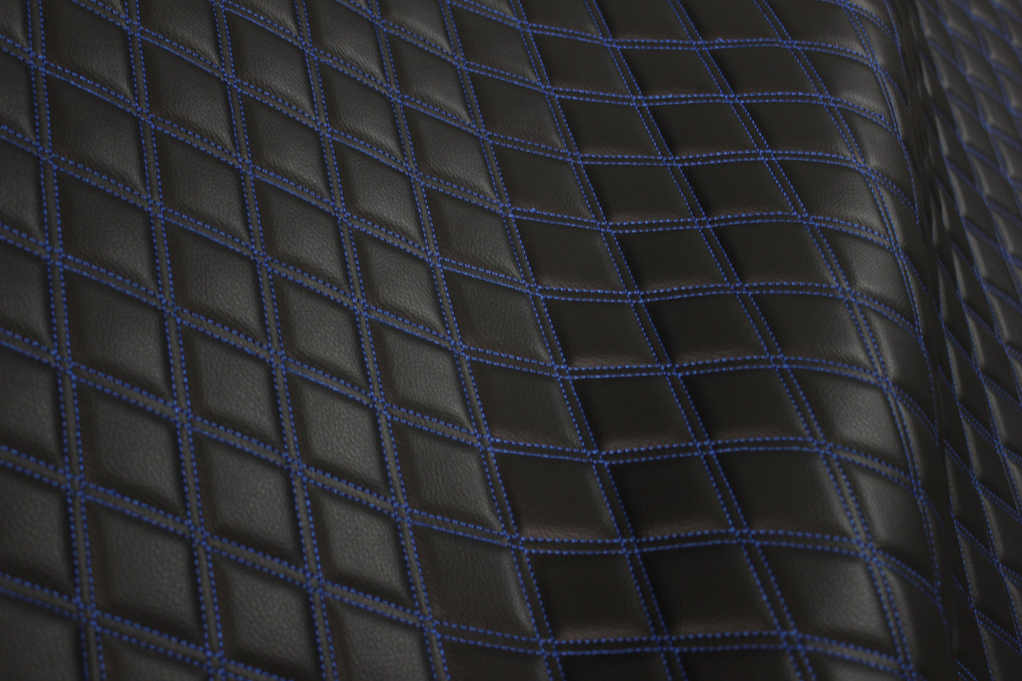 Double Blue Quilted Vinyl Faux Leather Car Upholstery Fabric | 2"x3" 5x7.5cm Diamond Stitched 5mm Foam Backed 140cm Wide -55" Wide
