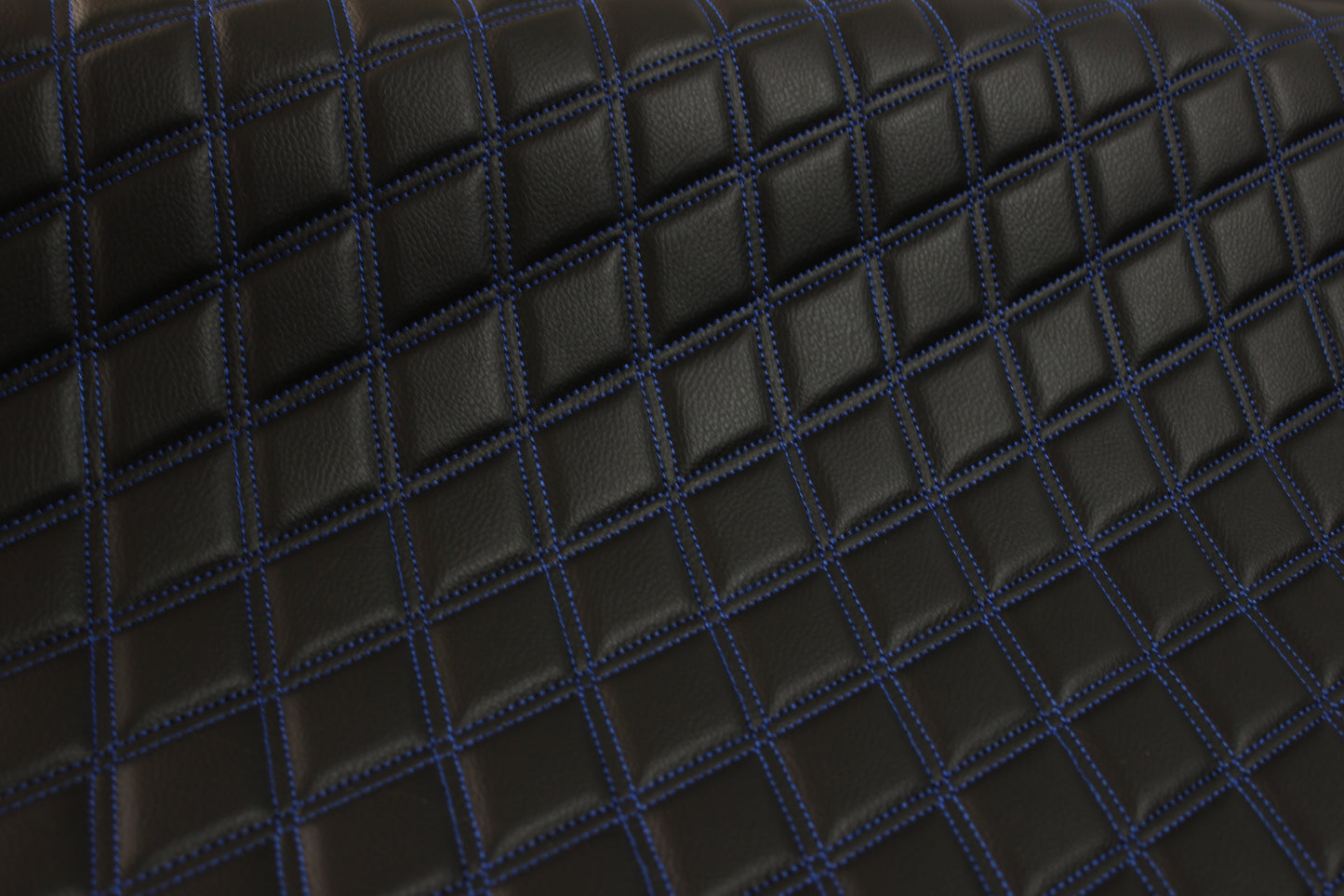 Double Blue Quilted Vinyl Faux Leather Car Upholstery Fabric | 2"x3" 5x7.5cm Diamond Stitched 5mm Foam Backed 140cm Wide -55" Wide