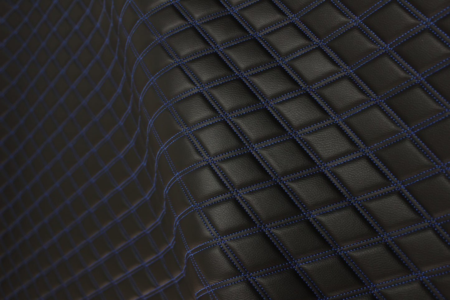 Double Blue Quilted Vinyl Faux Leather Car Upholstery Fabric | 2"x3" 5x7.5cm Diamond Stitched 5mm Foam Backed 140cm Wide -55" Wide