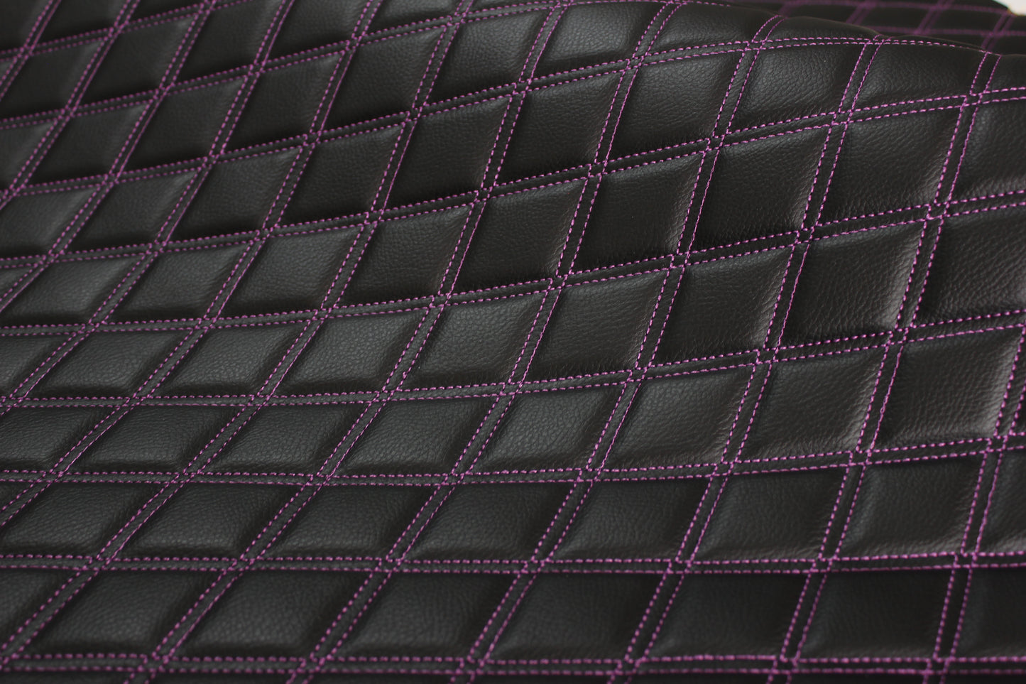 Sample Double Purple Quilted Vinyl Faux Leather Car Upholstery Fabric | 2"x3" 5x7.5cm Diamond Stitched 5mm Foam Backed 140cm Wide -55" Wide (Copy)