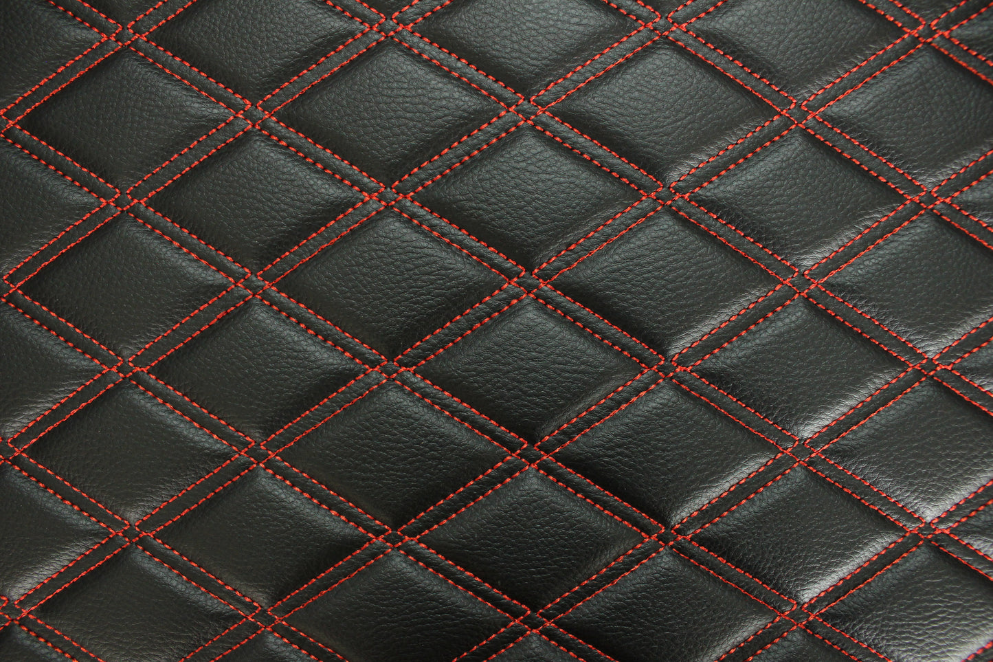 Double Red Quilted Vinyl Faux Leather Car Upholstery Fabric | 2"x3" 5x7.5cm Diamond Stitched 5mm Foam Backed 140cm Wide -55" Wide
