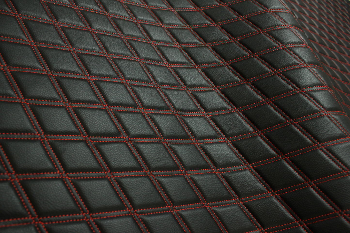 Double Red Quilted Vinyl Faux Leather Car Upholstery Fabric | 2"x3" 5x7.5cm Diamond Stitched 5mm Foam Backed 140cm Wide -55" Wide