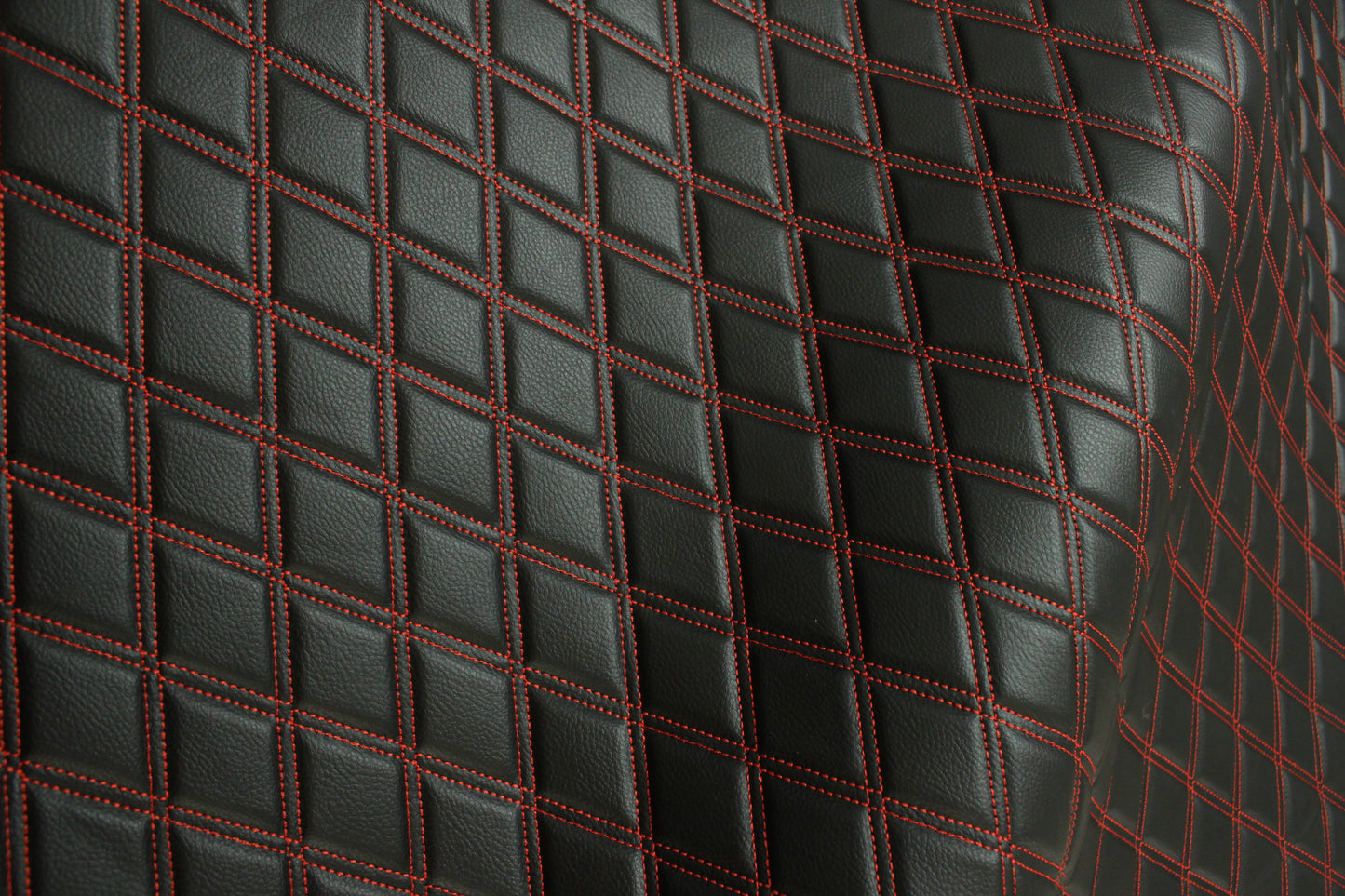 Double Red Quilted Vinyl Faux Leather Car Upholstery Fabric | 2"x3" 5x7.5cm Diamond Stitched 5mm Foam Backed 140cm Wide -55" Wide