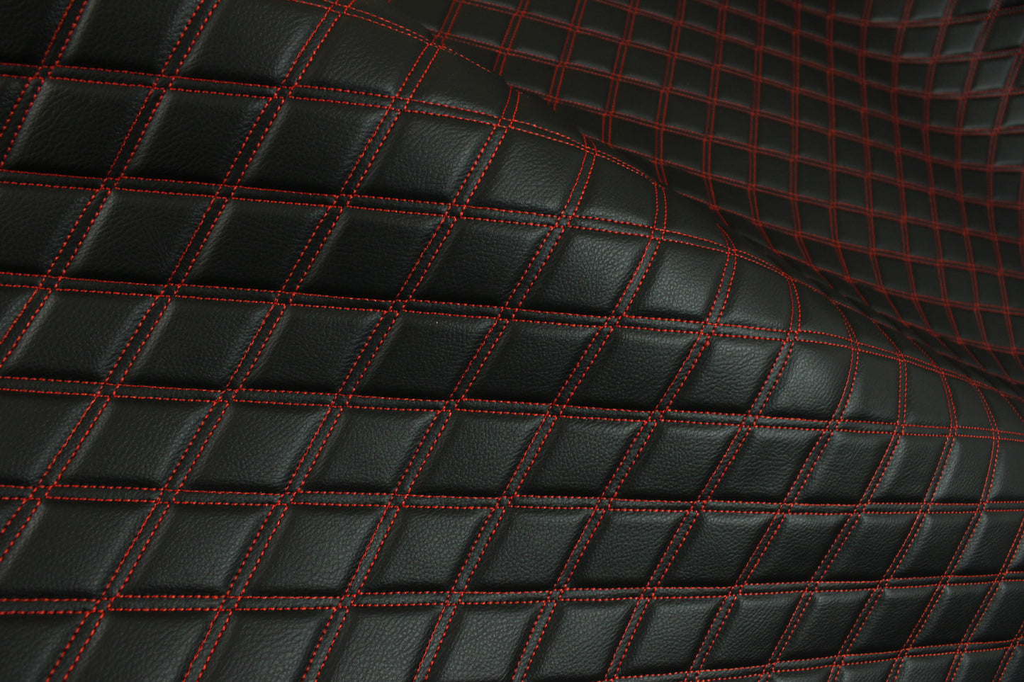 Double Red Quilted Vinyl Faux Leather Car Upholstery Fabric | 2"x3" 5x7.5cm Diamond Stitched 5mm Foam Backed 140cm Wide -55" Wide