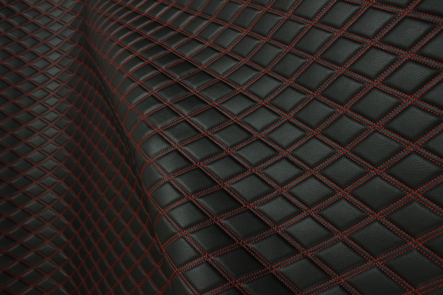 Double Red Quilted Vinyl Faux Leather Car Upholstery Fabric | 2"x3" 5x7.5cm Diamond Stitched 5mm Foam Backed 140cm Wide -55" Wide