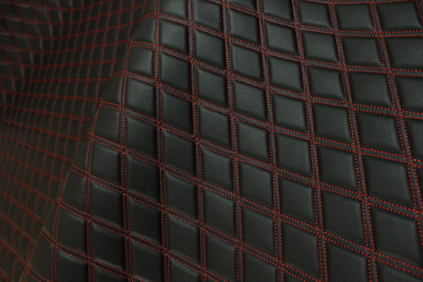 Double Red Quilted Vinyl Faux Leather Car Upholstery Fabric | 2"x3" 5x7.5cm Diamond Stitched 5mm Foam Backed 140cm Wide -55" Wide