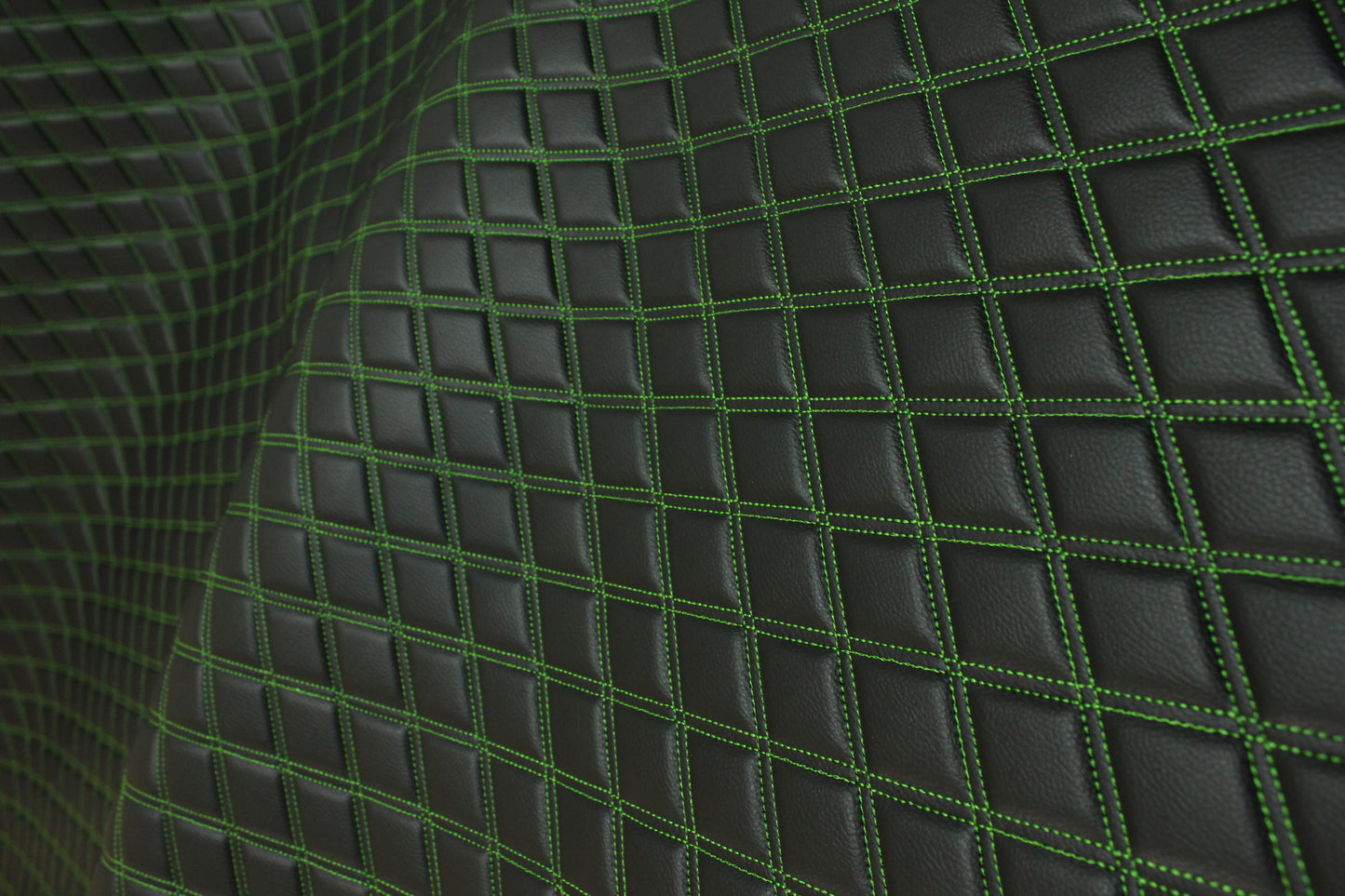 Double Green Quilted Vinyl Faux Leather Car Upholstery Fabric | 2"x3" 5x7.5cm Diamond Stitched 5mm Foam Backed 140cm Wide -55" Wide